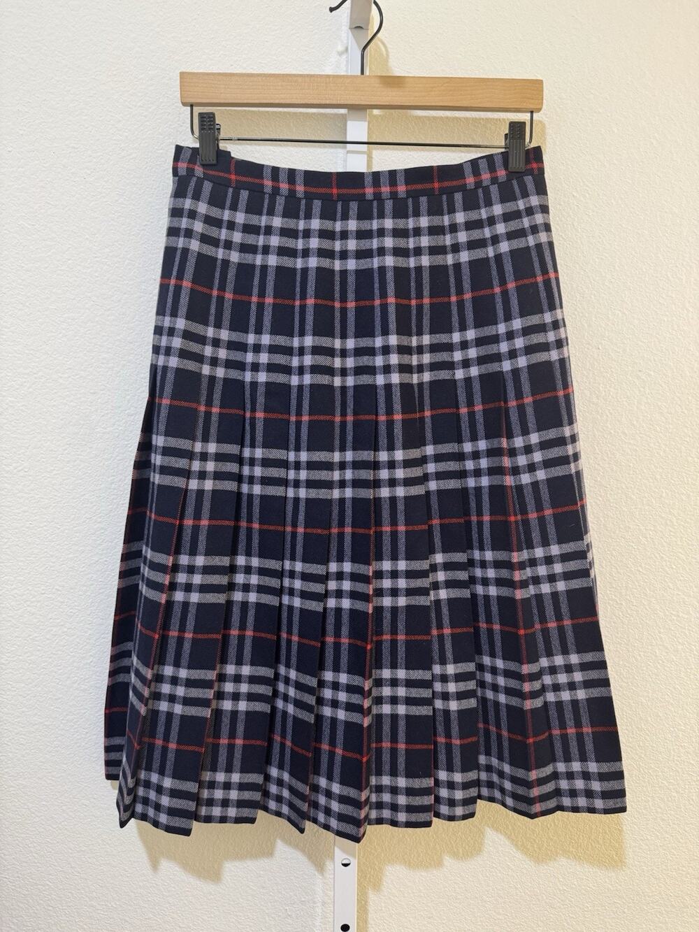 Burberry Vintage Long Nova Checked Skirt Wool Blue Size 6 Womens